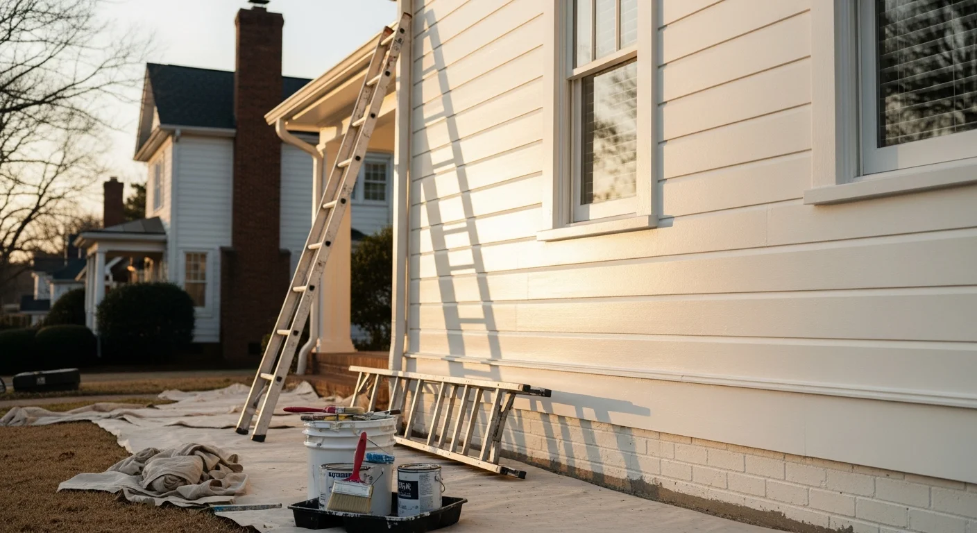 Professional painter applying exterior paint to residential home