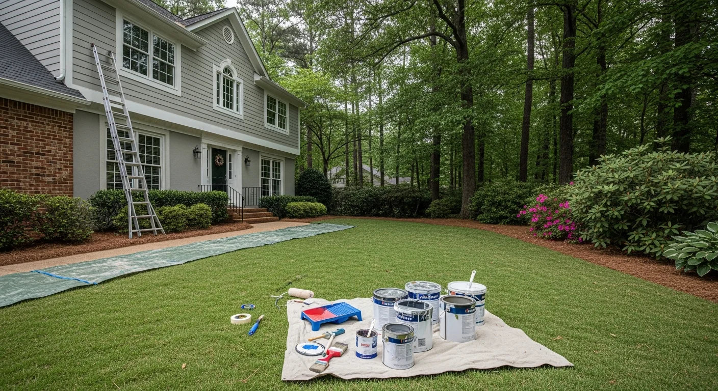 Suburban Charlotte home with manicured lawn and mature trees, typical of Mecklenburg County neighborhoods.
